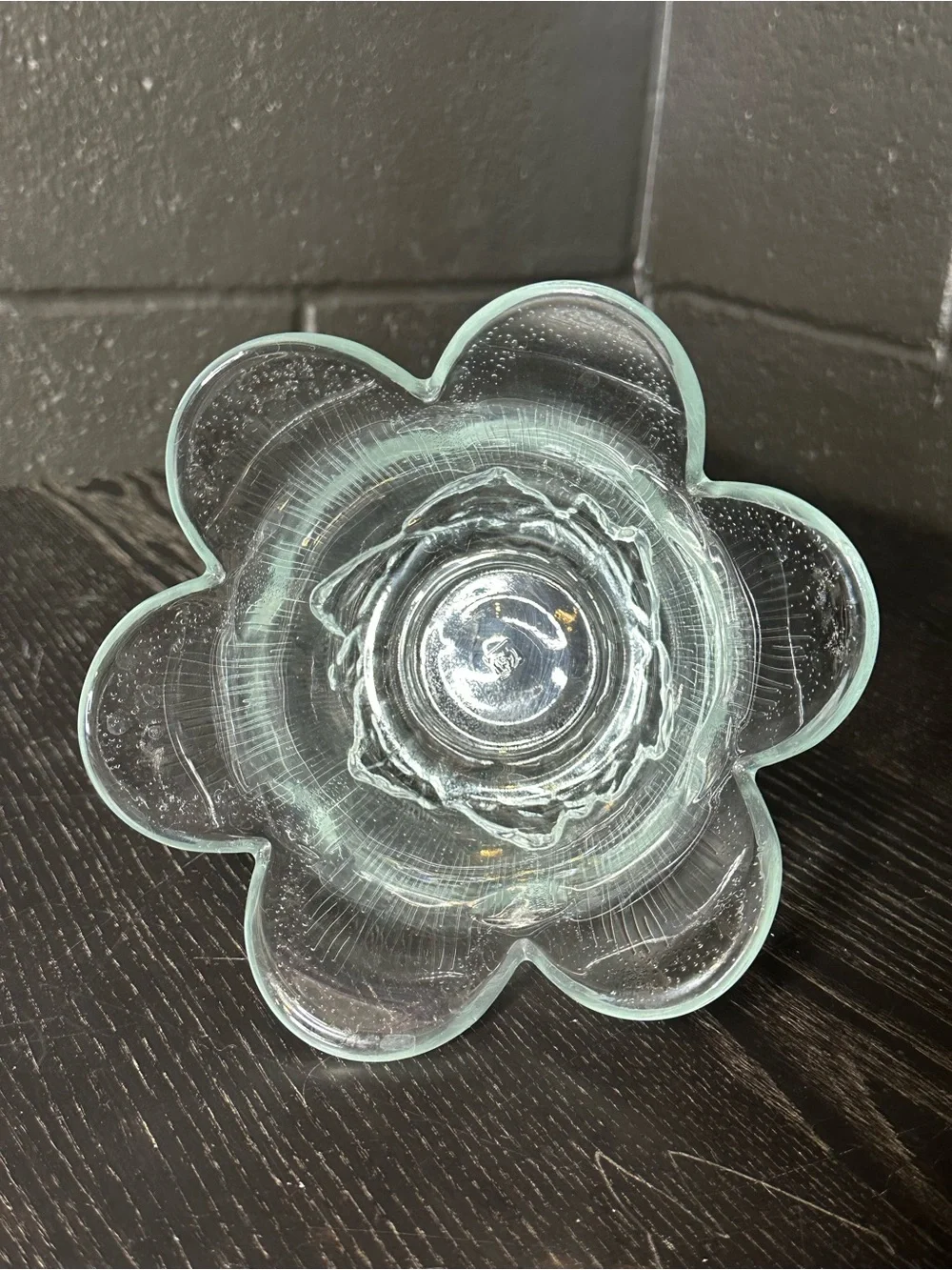 Decorative Clear Green Glass Flower Bowl - Home Art - Picture 3 of 7